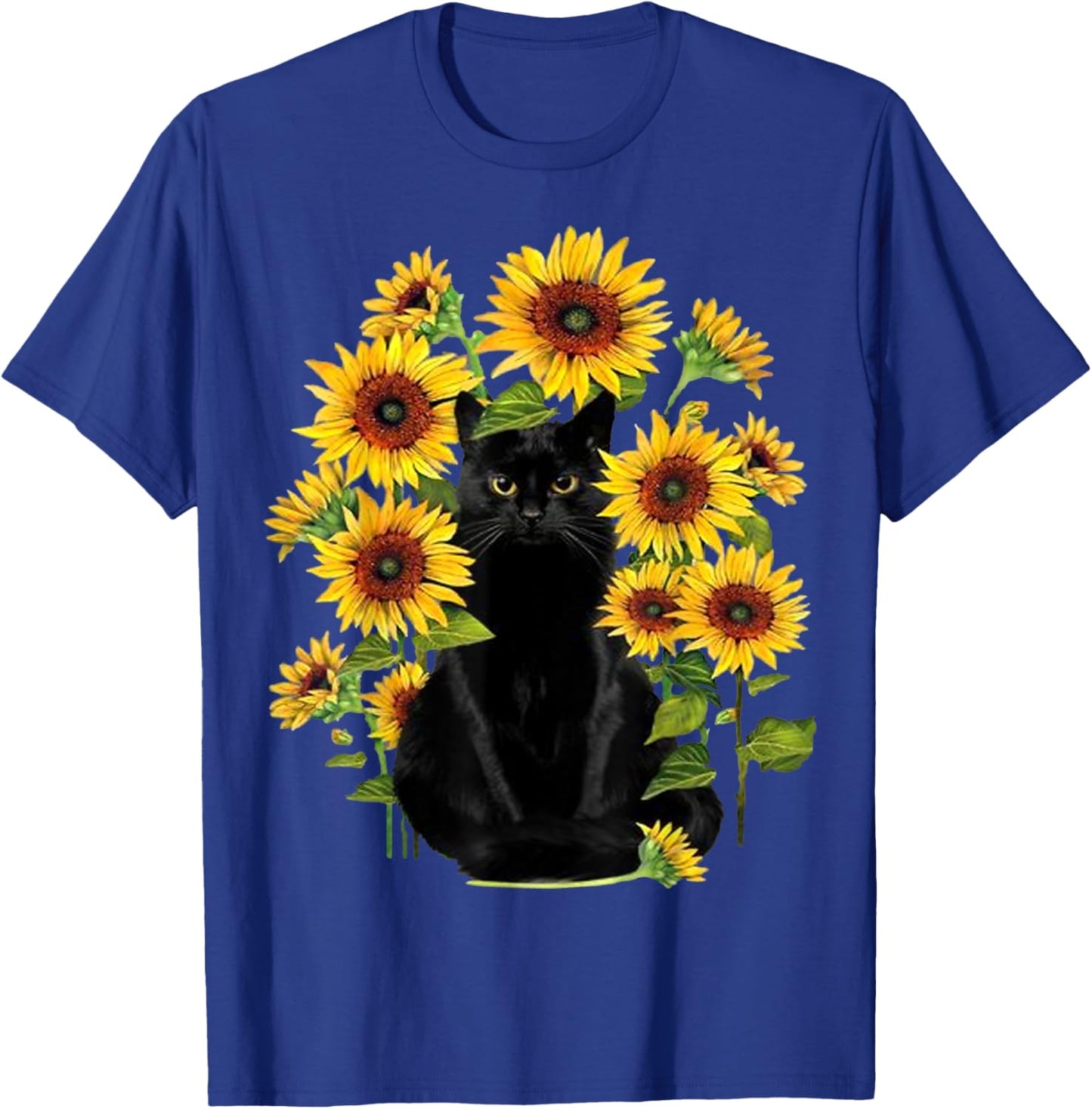 Black Cat Kitten Sunflower Funny Cute Cat Pet Sunflower T-Shirt - T-Shirt | Royal