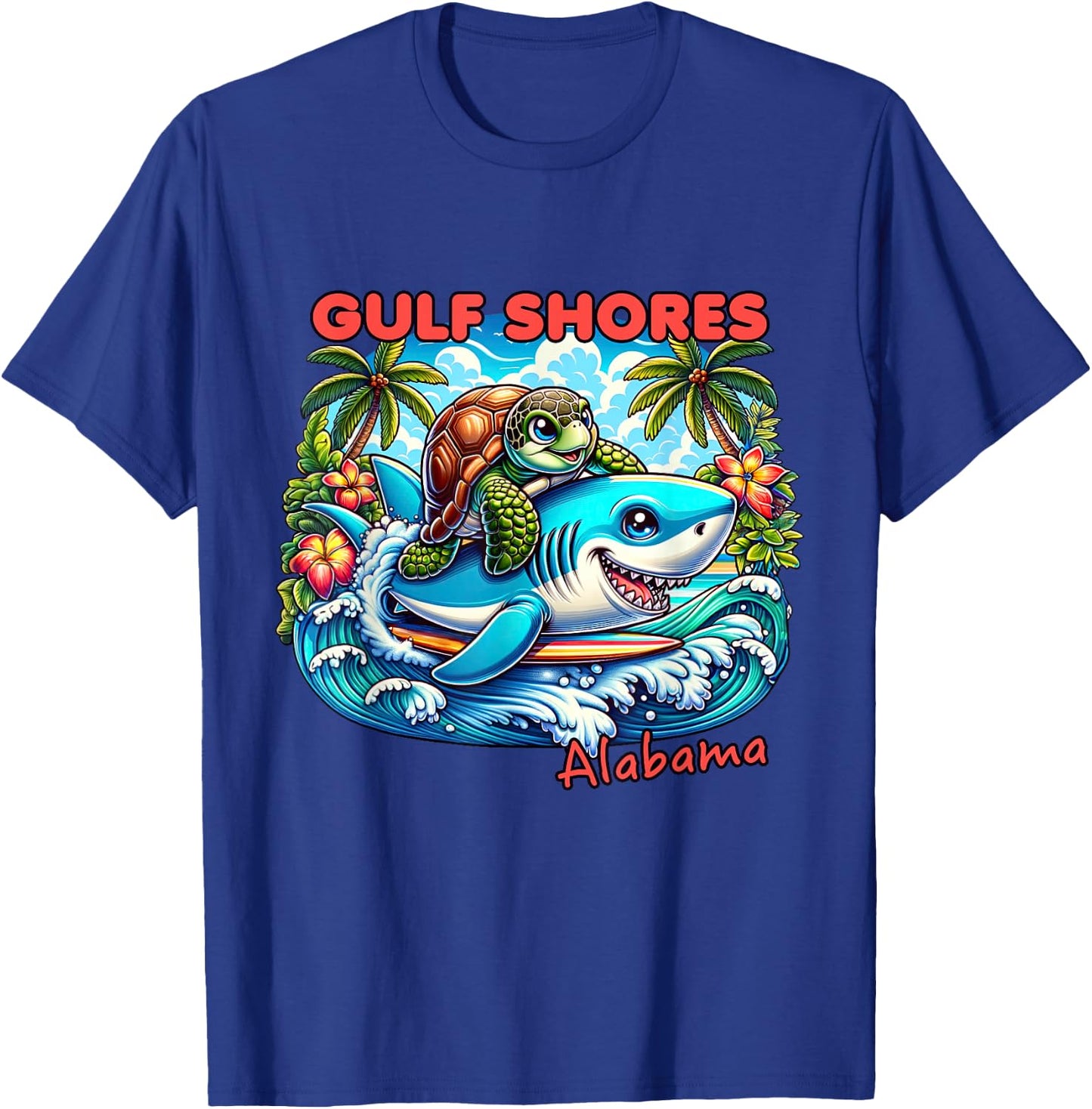 Gulf Shores Alabama Beach Turtle and Shark T-Shirt - T-Shirt | Royal