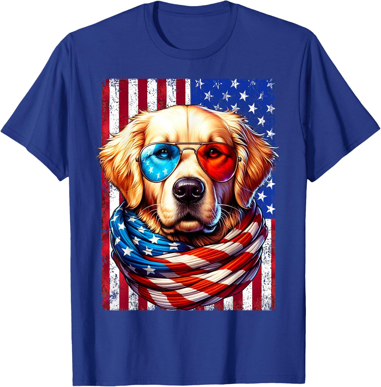 Golden Retriever American Flag USA Patriotic Dog 4th of July T-Shirt - T-Shirt | Royal