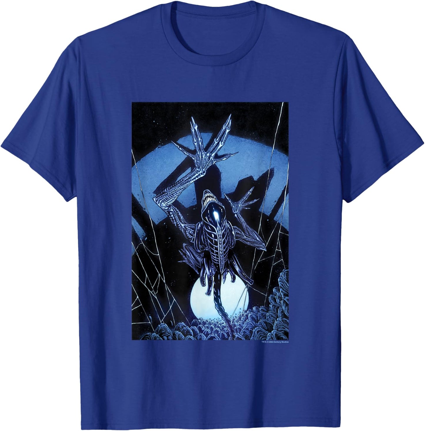 Aliens Iconic Dangerous Xenomorph Web Eggs Big Chest Poster T-Shirt - T-Shirt | Royal