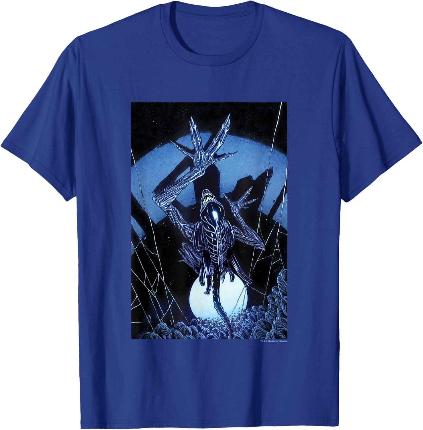Aliens Iconic Dangerous Xenomorph Web Eggs Big Chest Poster T-Shirt - T-Shirt | Royal