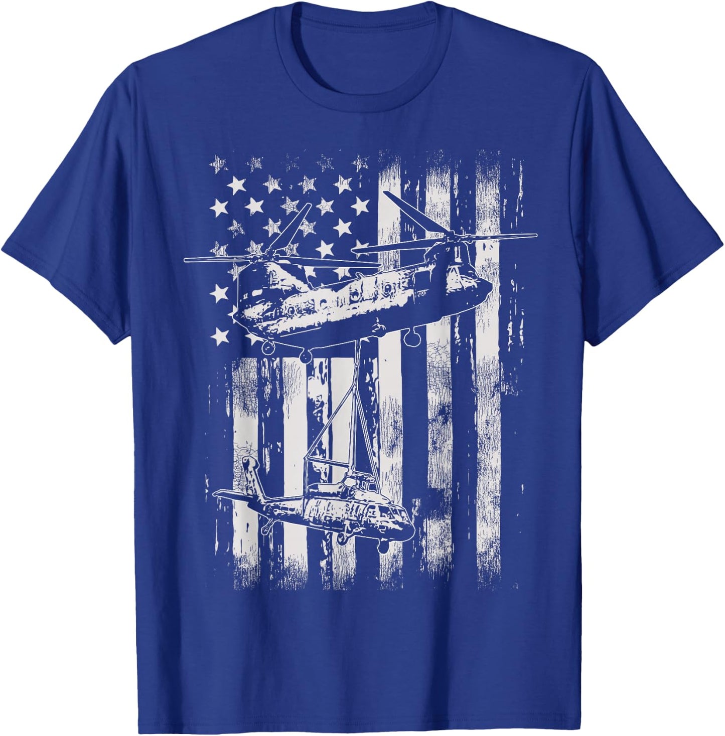 Vintage Chinook Helicopter American Flag T-Shirt - T-Shirt | Royal