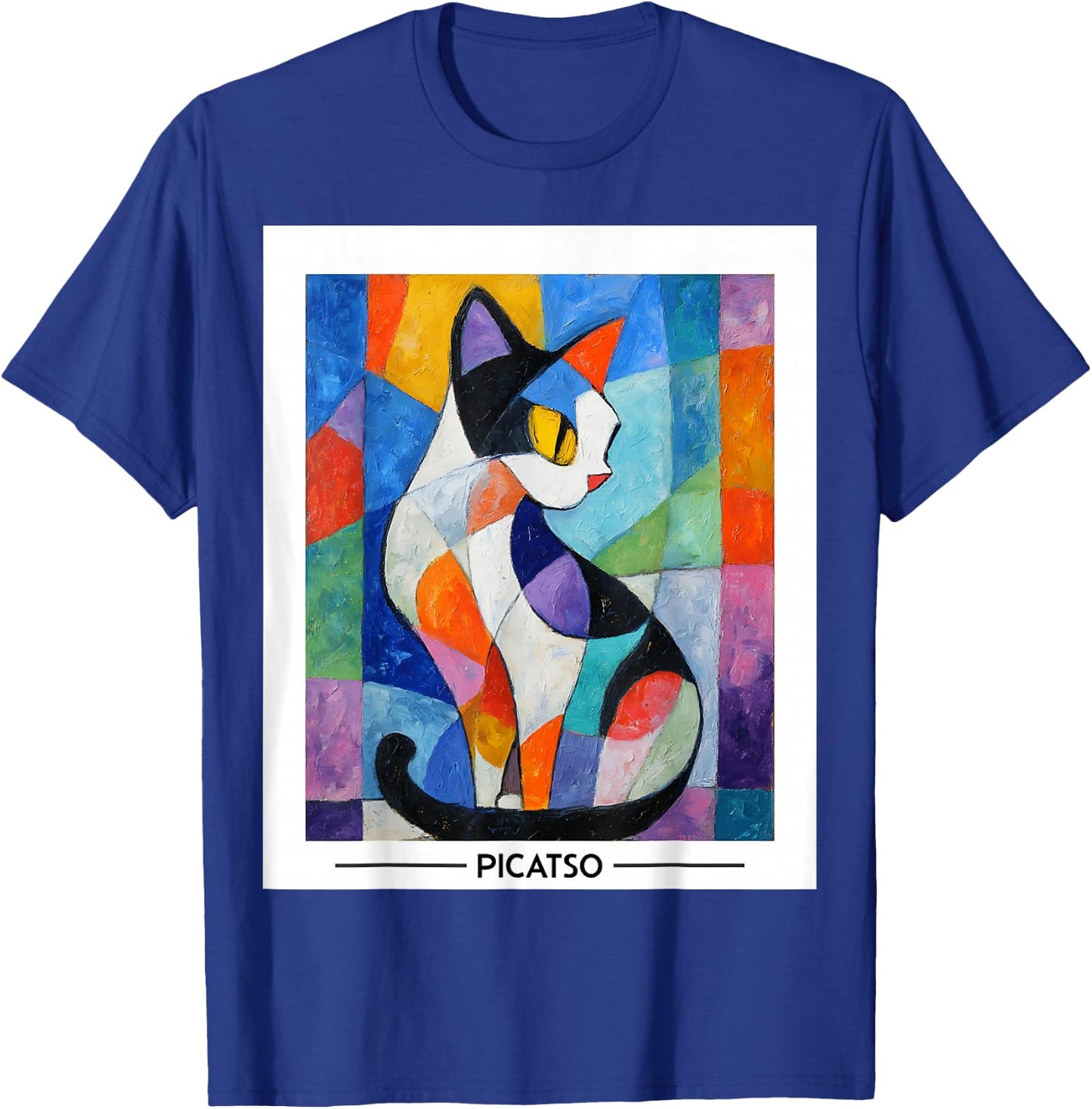 Abstract Cubist Cat Art Design -- Bold Colorful Picatso Gato T-Shirt - T-Shirt | Royal