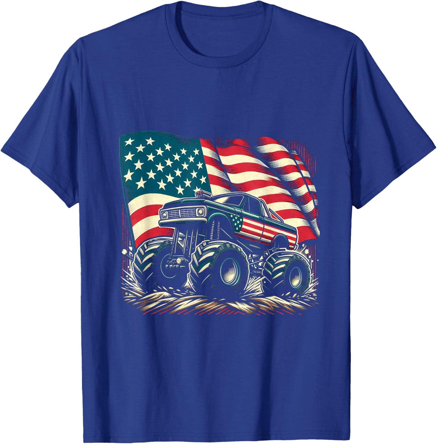 Patriotic USA Monster Truck Adult T-Shirt - T-Shirt | Royal