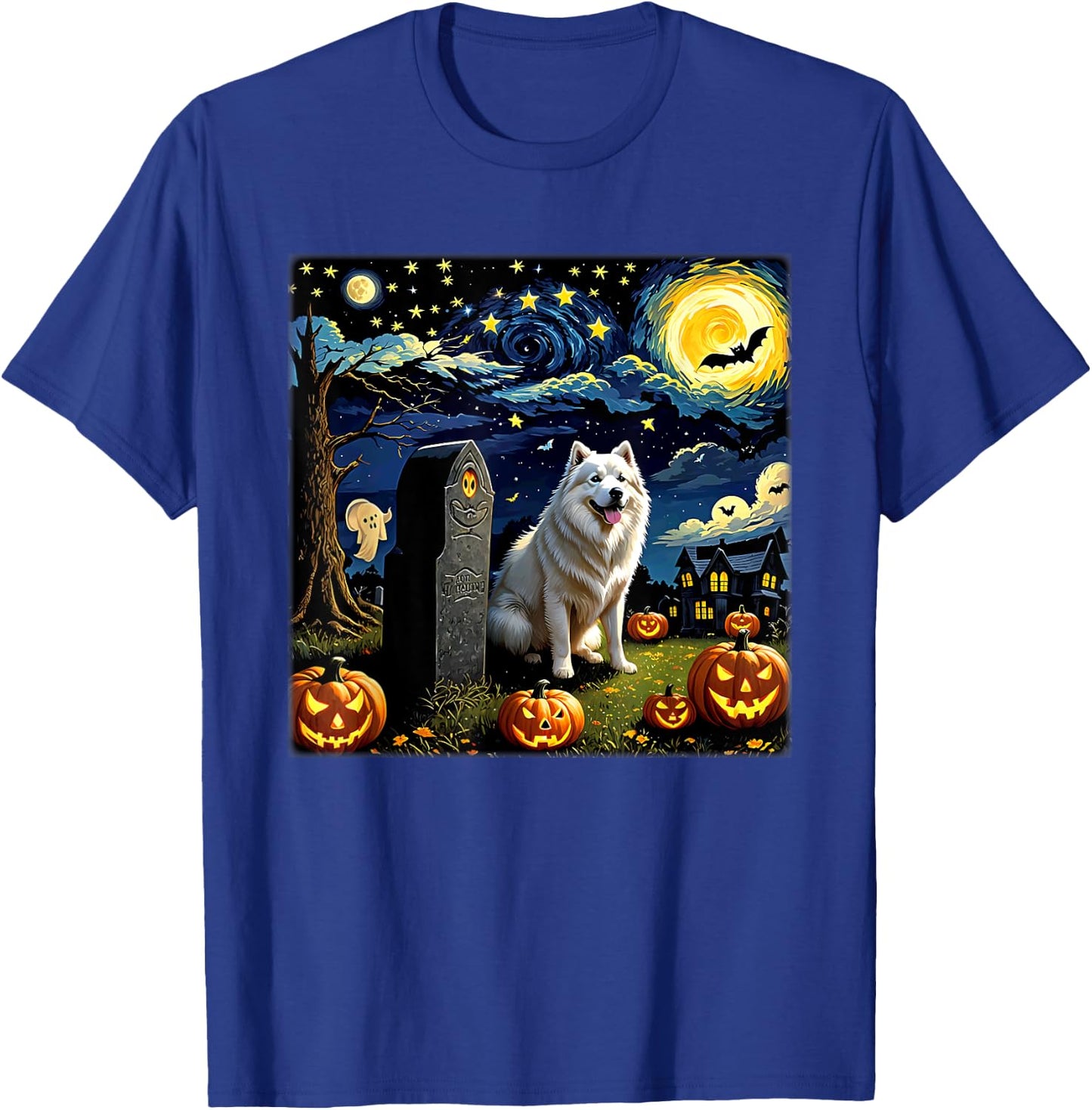 Spooky Halloween Samoyed Dog Starry Night Women Kids T-Shirt - T-Shirt | Royal
