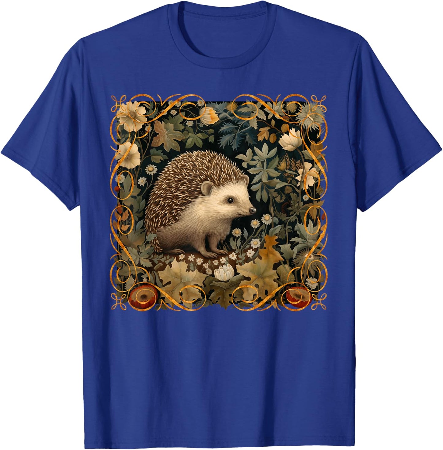 Hedgehog in a Forest William Morris Style T-Shirt - T-Shirt | Royal