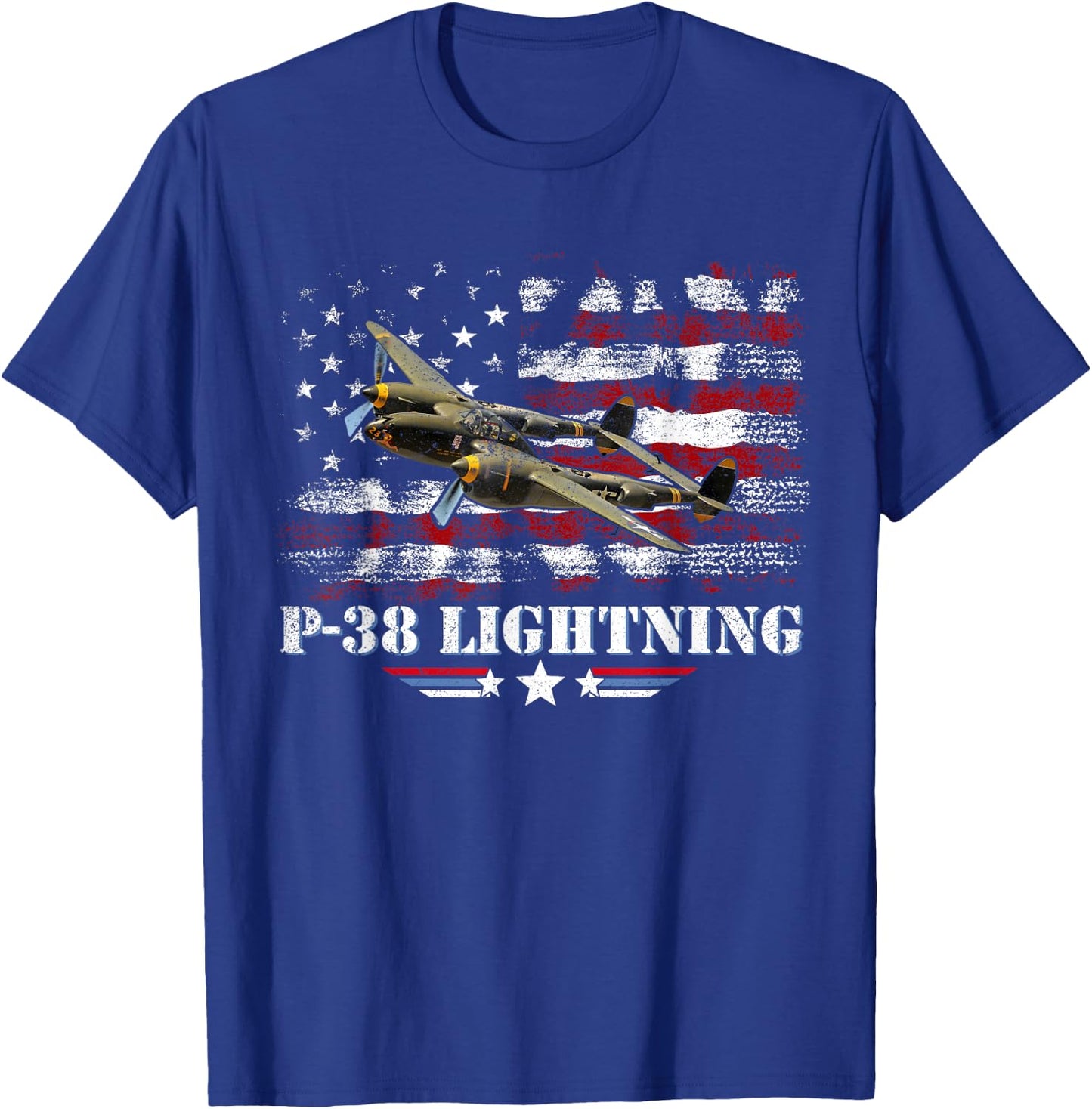 P-38 Lightning P38 WW2 Aircraft Fighter Jet Pilot Veteran T-Shirt - T-Shirt | Royal
