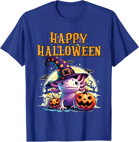 Sea Animal lovers Axolotl Witch Hat celebrating Halloween T-Shirt - T-Shirt | Royal