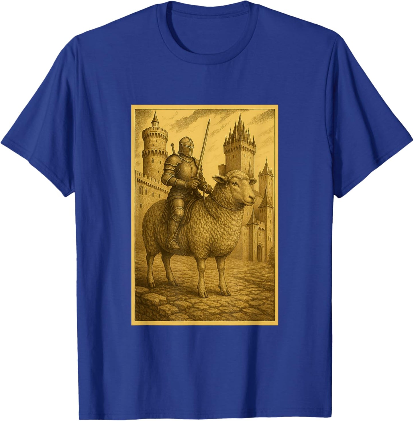 Medieval Knight Riding a Sheep Fantasy Art Surreal Rider T-Shirt - T-Shirt | Royal