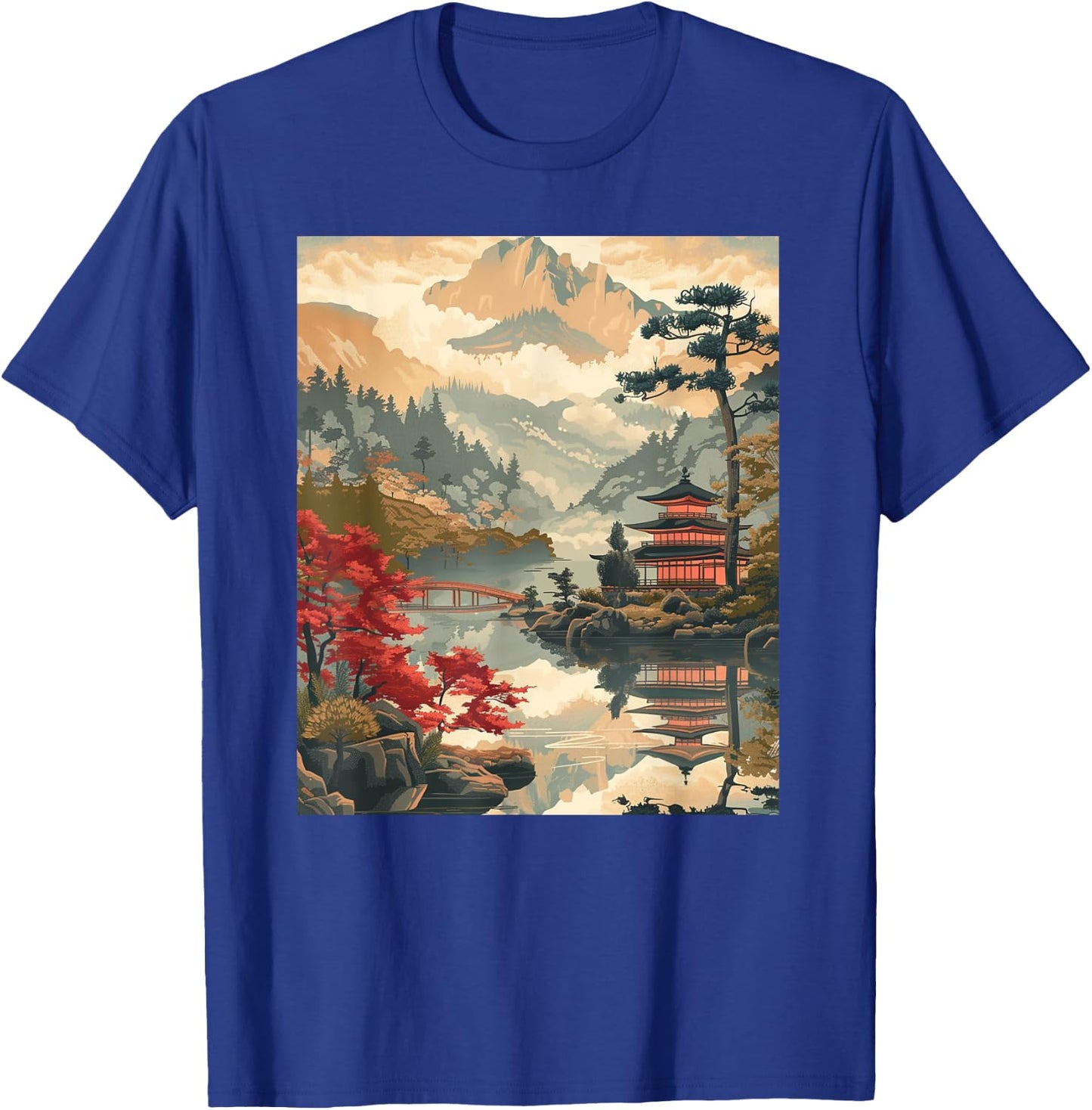 Vintage Woodblock Japanese Graphical Art T-Shirt - T-Shirt | Royal