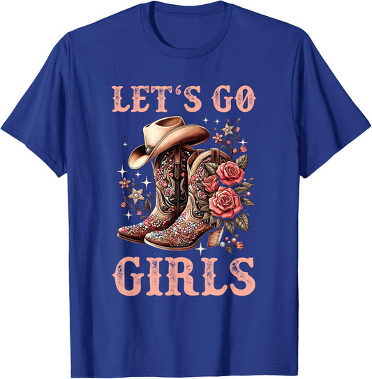 Country Girls Rodeo Woman Cowboy Hat Kids Lets Go Girls T-Shirt - T-Shirt | Royal