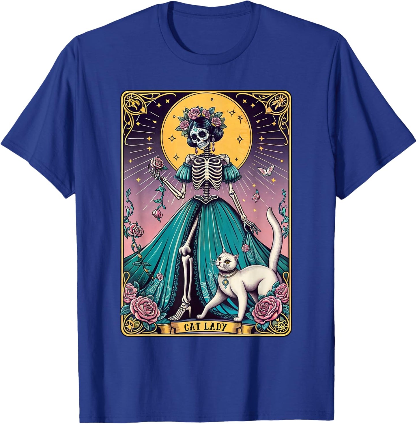 Cat Lady Tarot Card Skeleton Woman Funny Cat Lover T-Shirt - T-Shirt | Royal