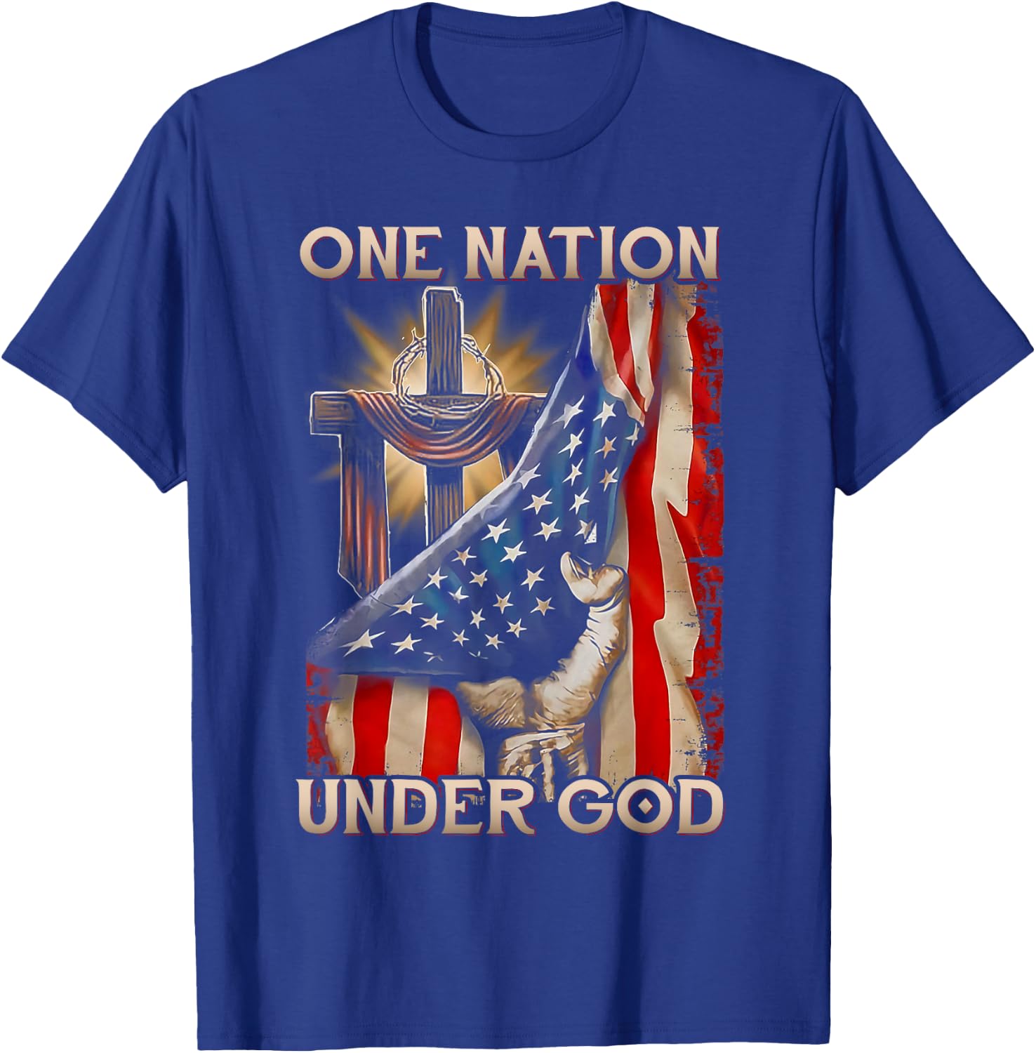 One Nation Under God US Flag 4th Of July Patriotic Christian T-Shirt - T-Shirt | Royal