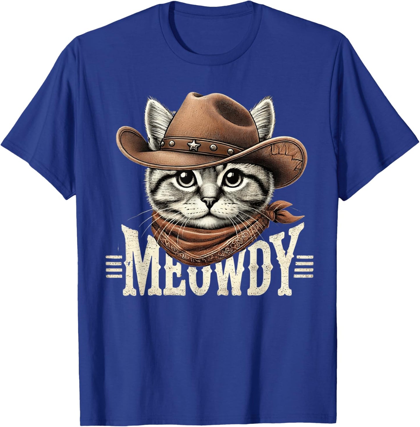 Meowdy Cat Funny Texas Cat Vintage Country Music Cat Cowboy T-Shirt - T-Shirt | Royal