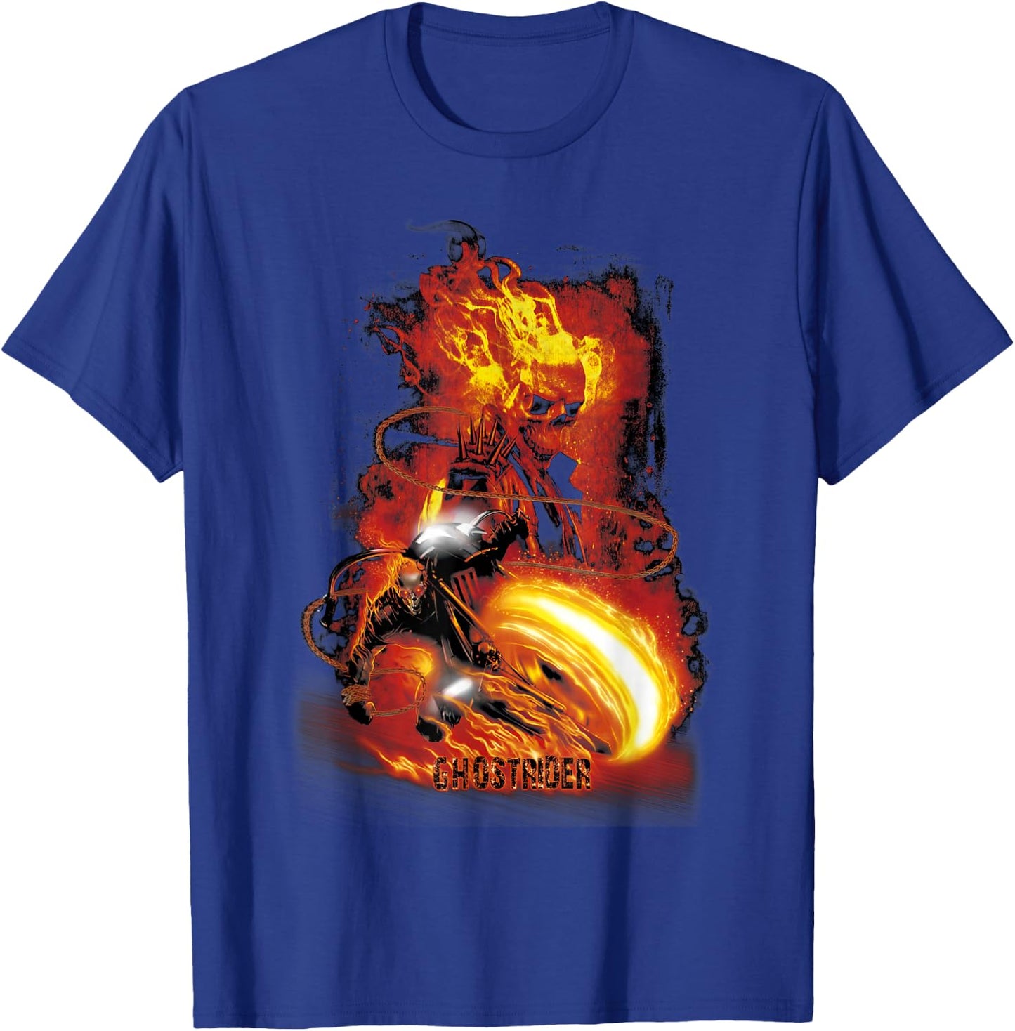 Marvel Ghost Rider Fire & Fury Motorcycle Flames T-Shirt - T-Shirt | Royal