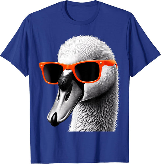 Cool Swan Bird Wearing Sunglasses Graphic Art T-Shirt - T-Shirt | Royal