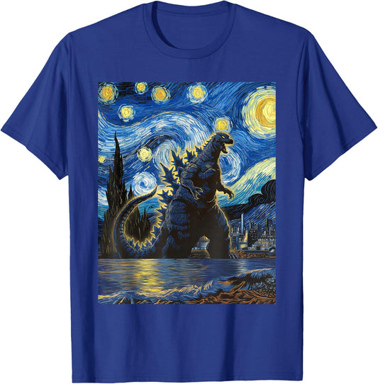 Vintage Japanese Monster Kaiju in Van Gogh Starry Night Art T-Shirt - T-Shirt | Royal
