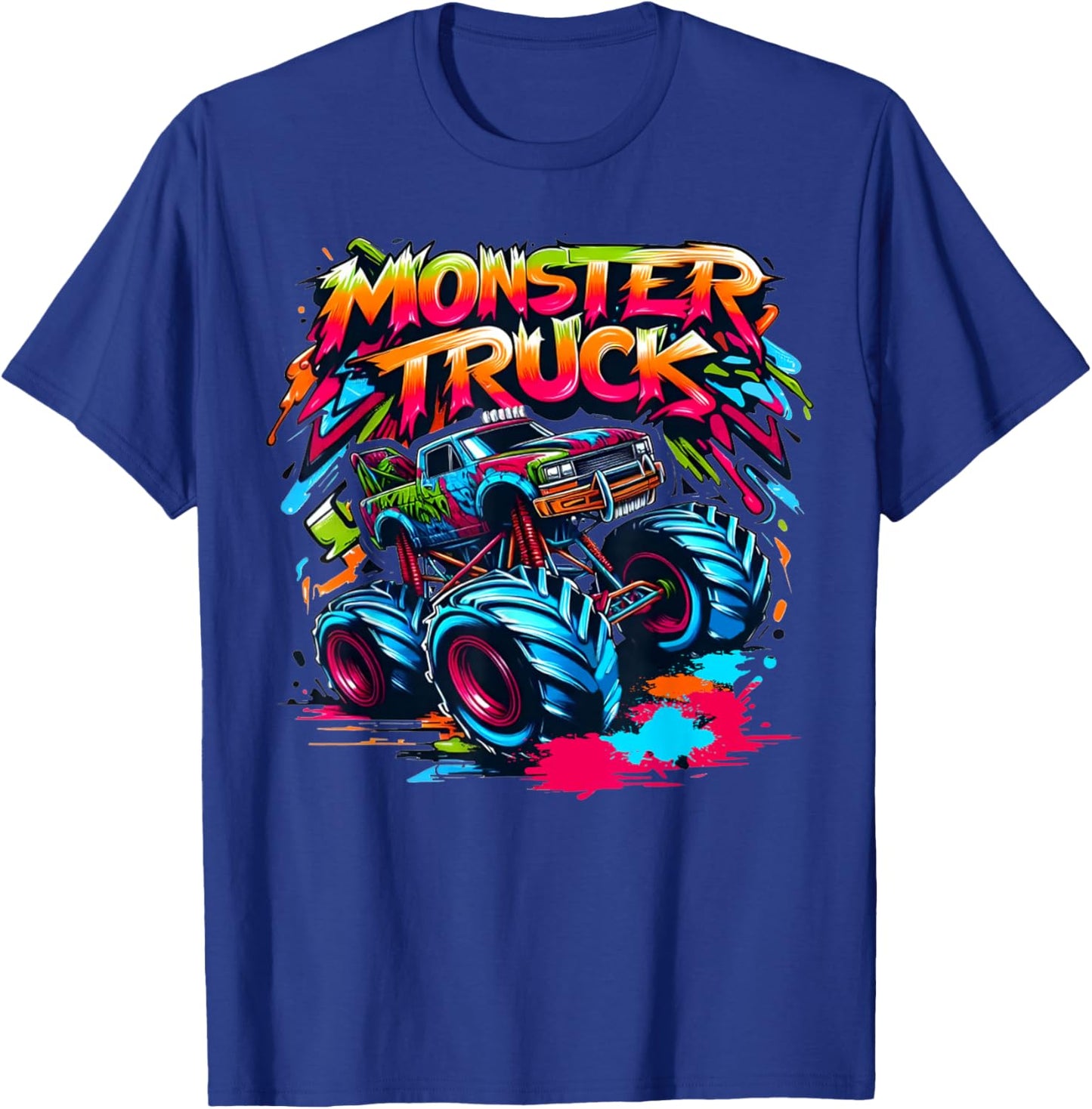 Monster Truck Retro Colorful Graffiti Toddlers Youth Adults T-Shirt - T-Shirt | Royal