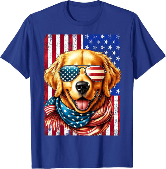 4th of July Golden Retriever American Flag USA Patriotic Dog T-Shirt - T-Shirt | Royal