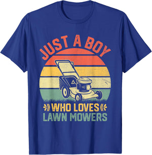 Just A Boy Who Loves Lawn Mower Toddlers Farm Mowing Lovers T-Shirt - T-Shirt | Royal