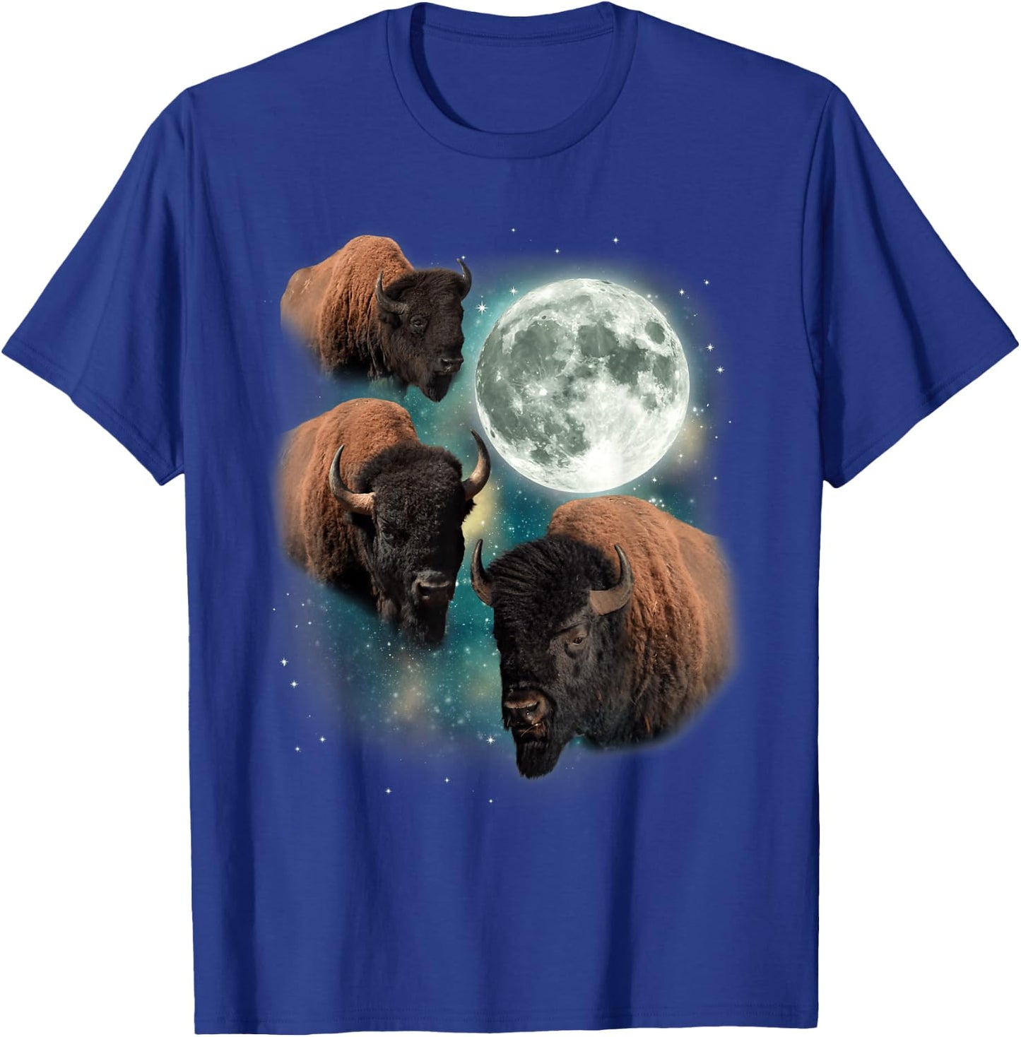 Three Buffalo Moon | 3 Bison Howling Funny Parody Buffalo T-Shirt - T-Shirt | Royal