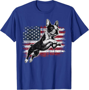 Boston Terrier Dog American Flag 4th of July Patriotic Puppy T-Shirt - T-Shirt | Royal