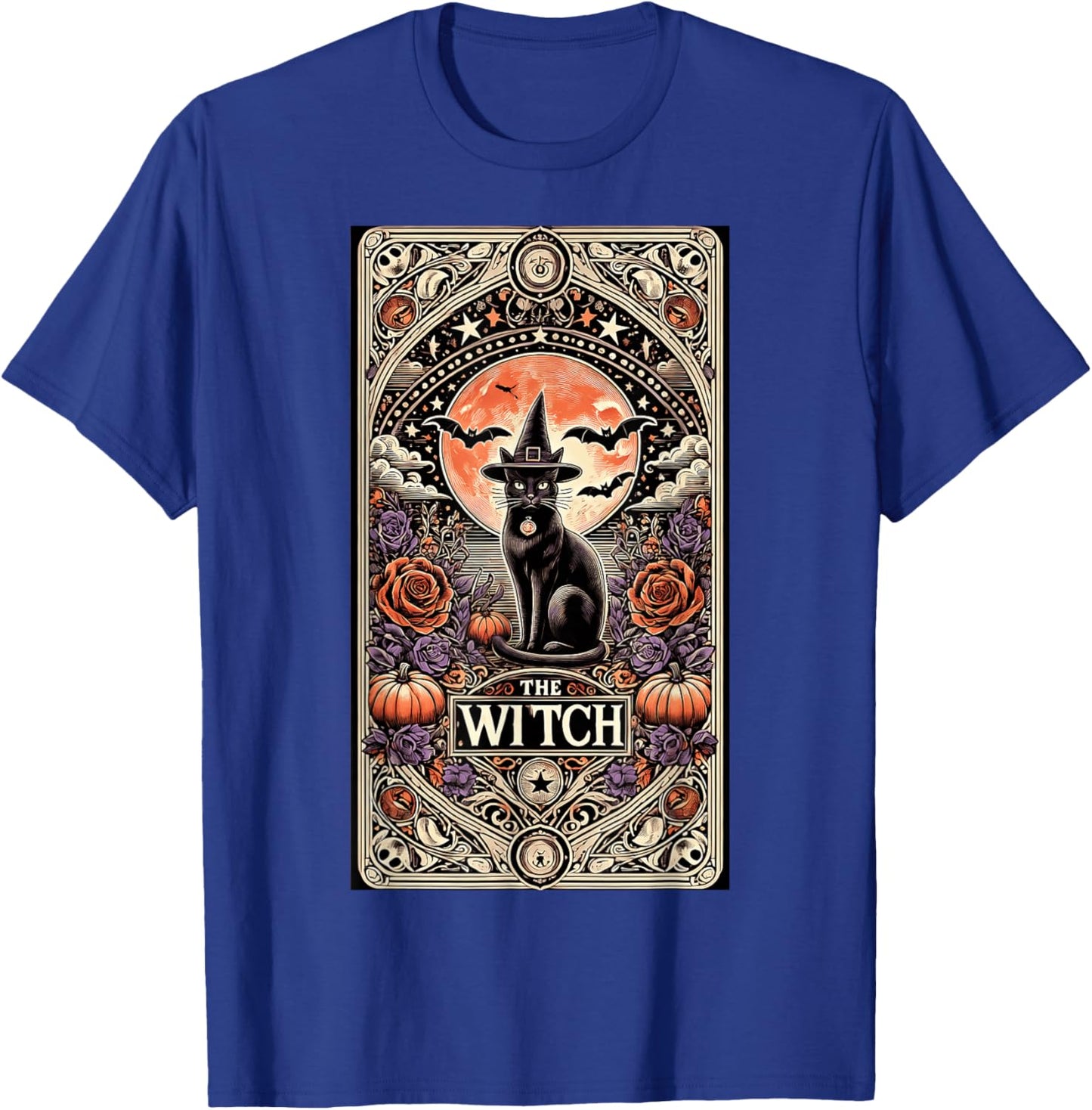 Vintage Gothic The Witch Black Cat Tarot Card Halloween 2024 T-Shirt - T-Shirt | Royal