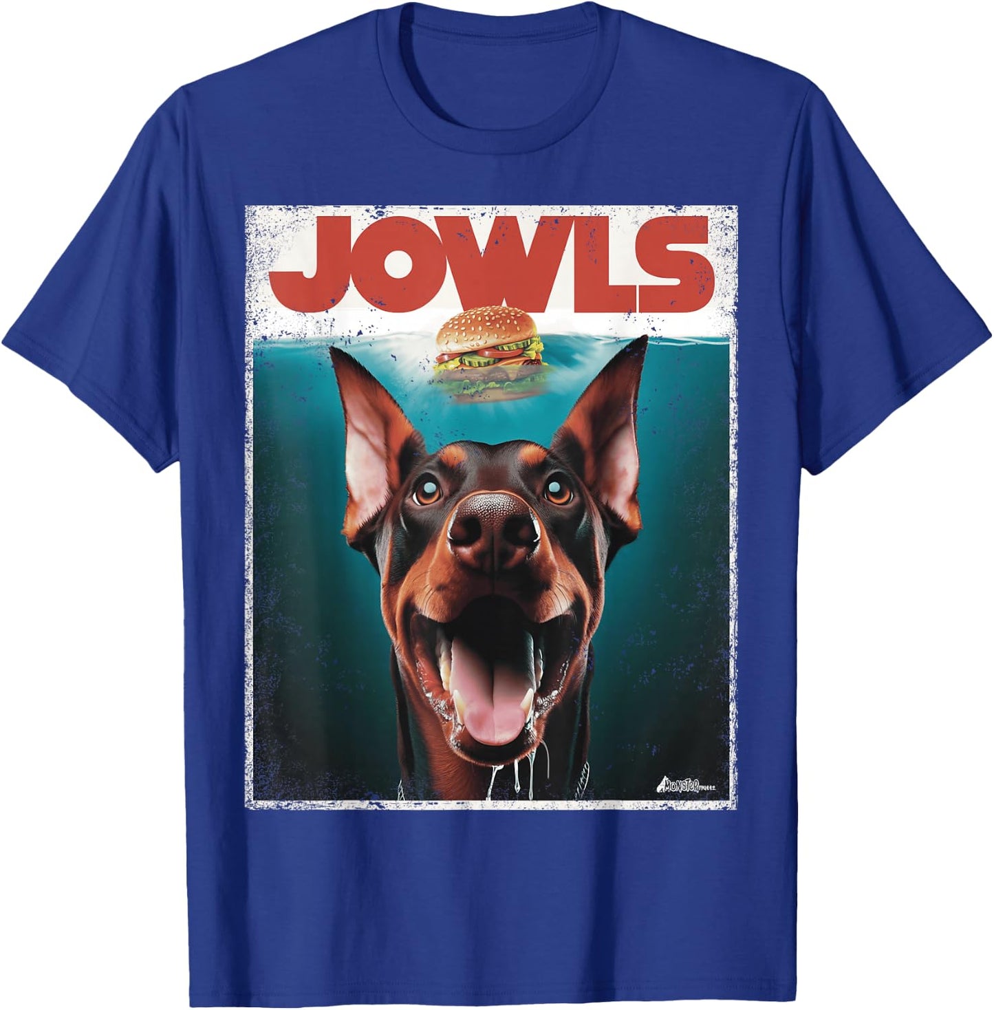 MonsterMuttz Funny Doberman Jowls Top Drooling Dobie Fur -Adults Black Small T-Shirt - T-Shirt | Royal