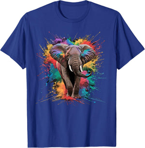 Colorful Paint Splash Elephant Art Graphic T-Shirt - T-Shirt | Royal