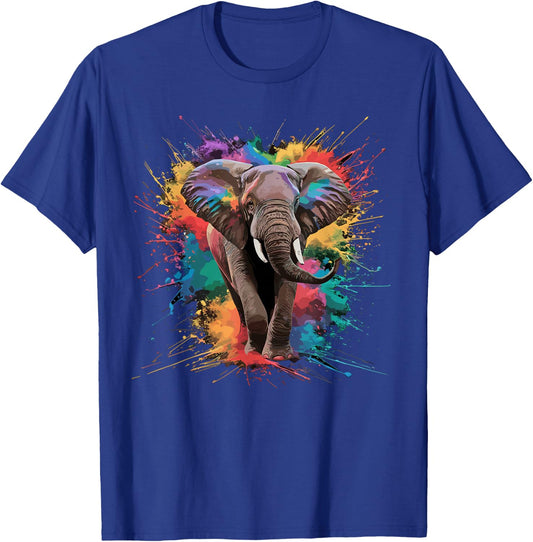 Colorful Paint Splash Elephant Art Graphic T-Shirt - T-Shirt | Royal