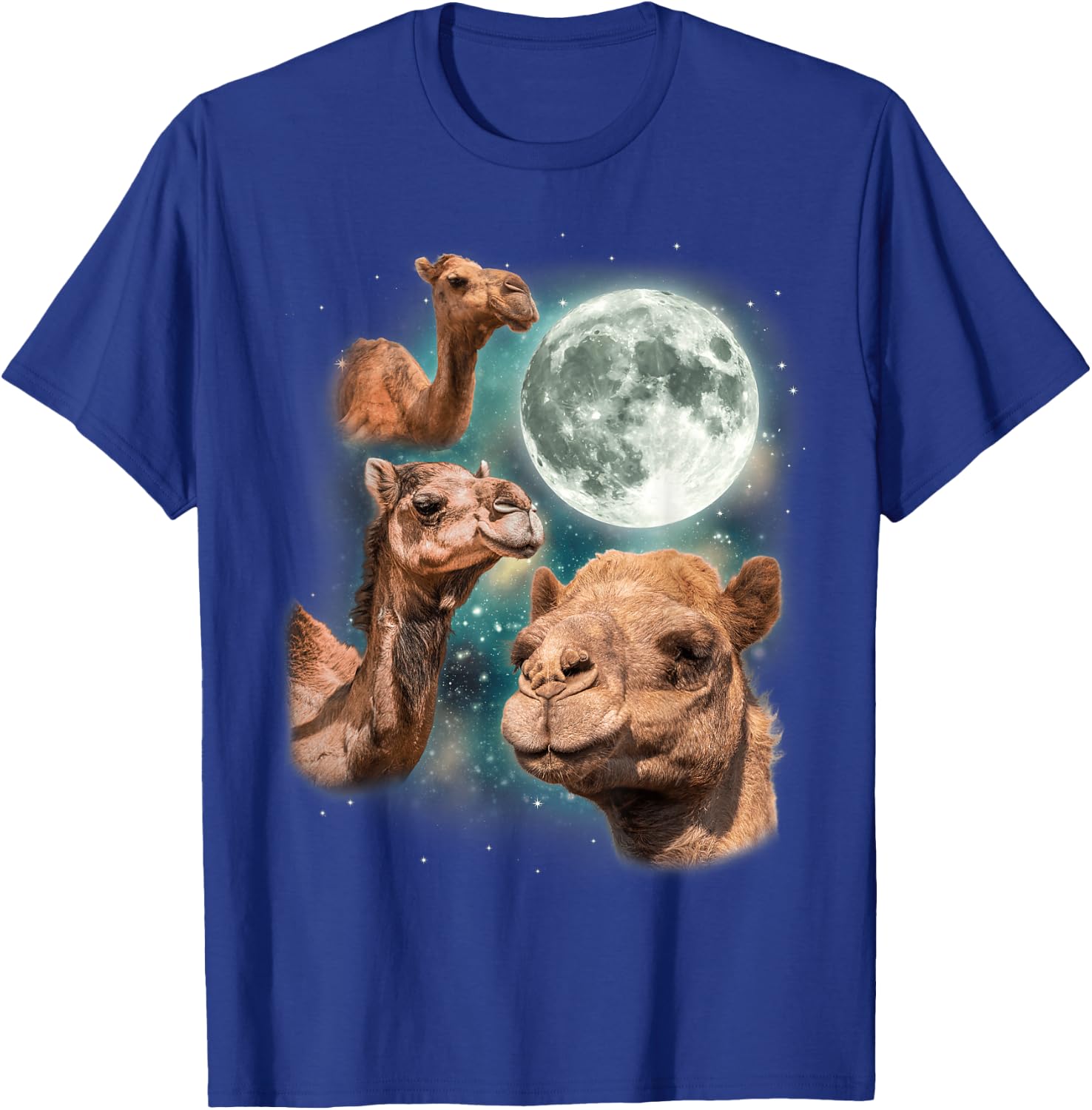 Three Camels Moon | 3 Dromedary Camels Under A Desert Moon T-Shirt - T-Shirt | Royal