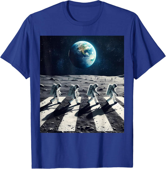 Moon Walking Astronauts in Space Abbey Crossing on the moon T-Shirt - T-Shirt | Royal