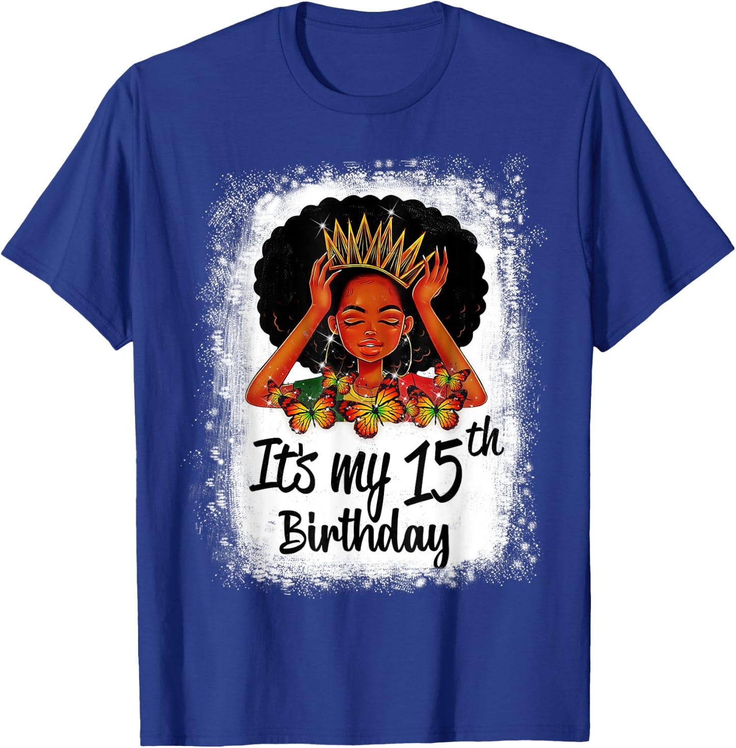 15 Years Old Black Melanin Women Girl It's My 15th Birthday T-Shirt - T-Shirt | Royal