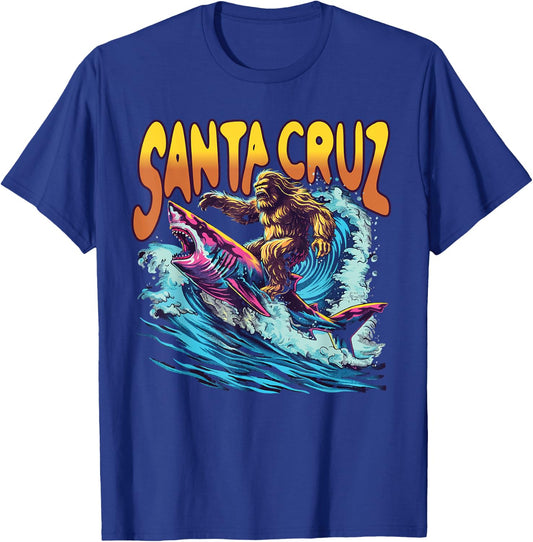 Santa Cruz California Summer Surfing Bigfoot Shark Men Women Kids T-Shirt - T-Shirt | Royal