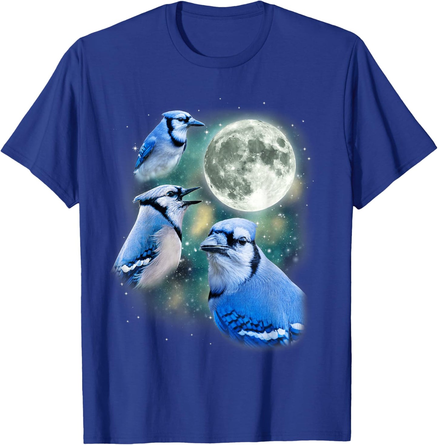Three Blue Jay Moon Avian Wildlife Birdwatching Bird Lover T-Shirt - T-Shirt | Royal