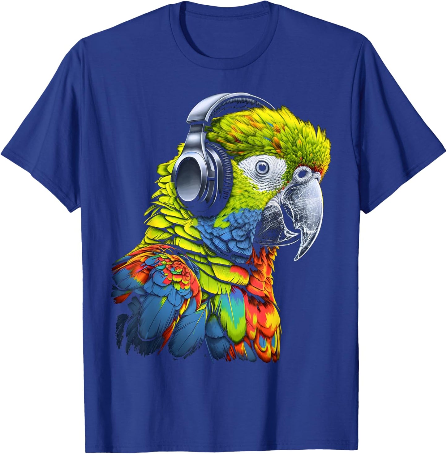 Parrot Music Art Headphones Musicians Animal Bird Parrot T-Shirt - T-Shirt | Royal