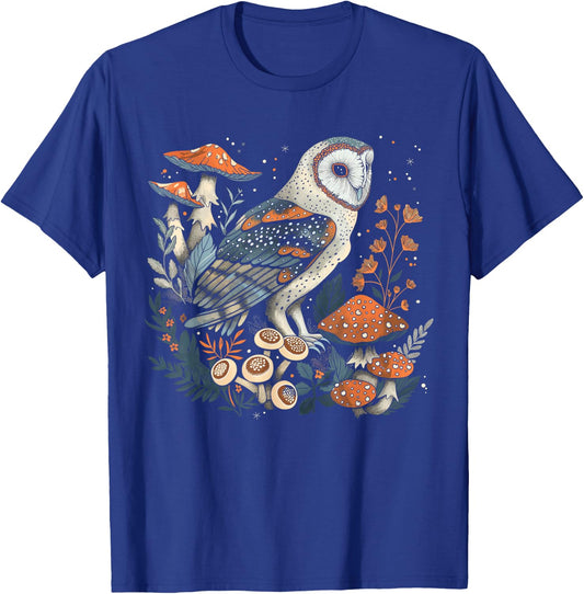 Cottagecore Aesthetic Owl Mushroom Witchy Floral T-Shirt - T-Shirt | Royal
