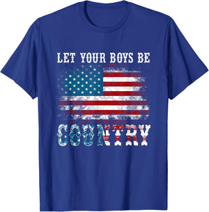 Vintage Let Your Boys Be Country Flag USA Country Music T-Shirt - T-Shirt | Royal