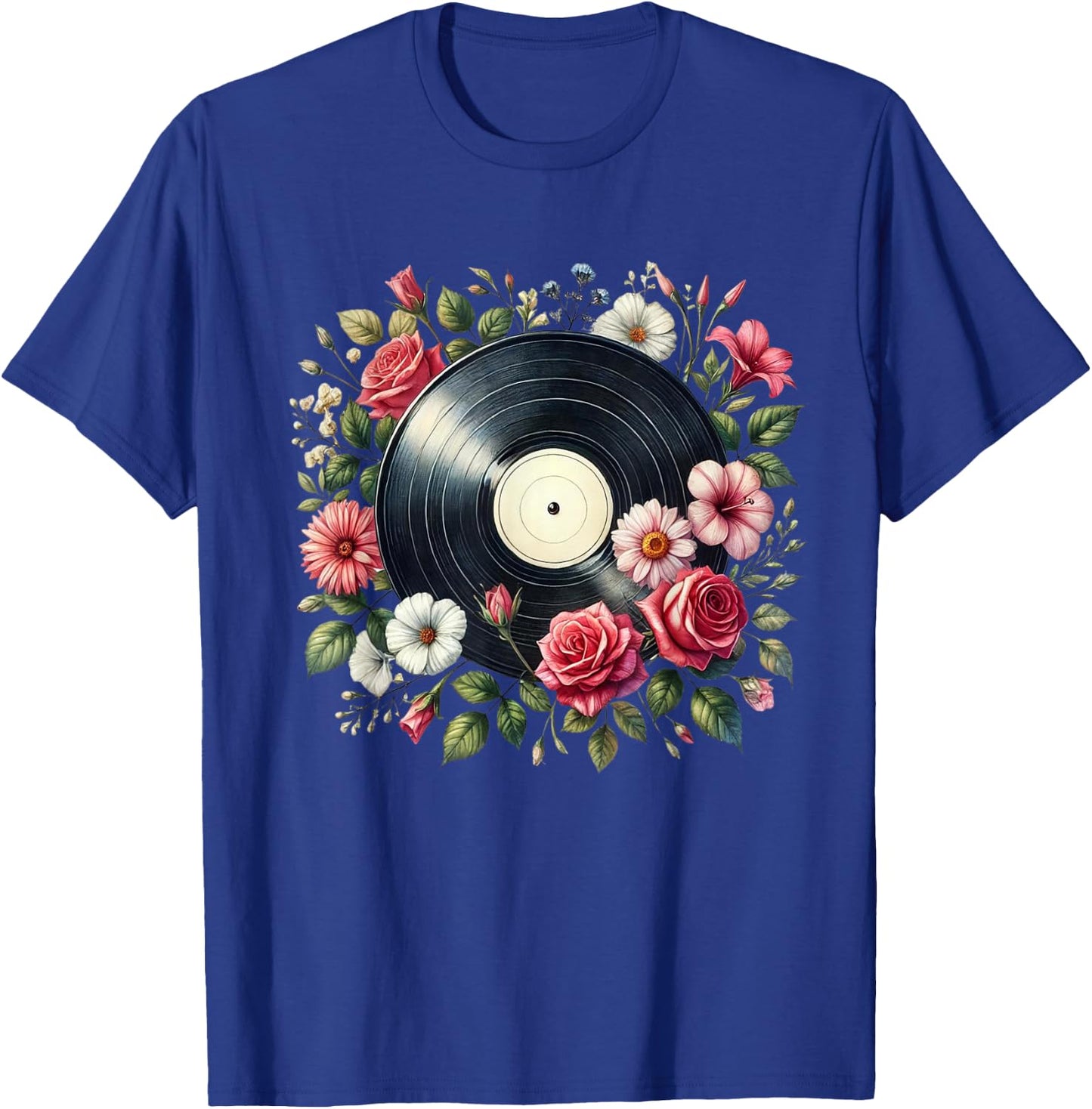 Vinyl Record Flower Men Disc Jockey Vinyl Lover T-Shirt - T-Shirt | Royal