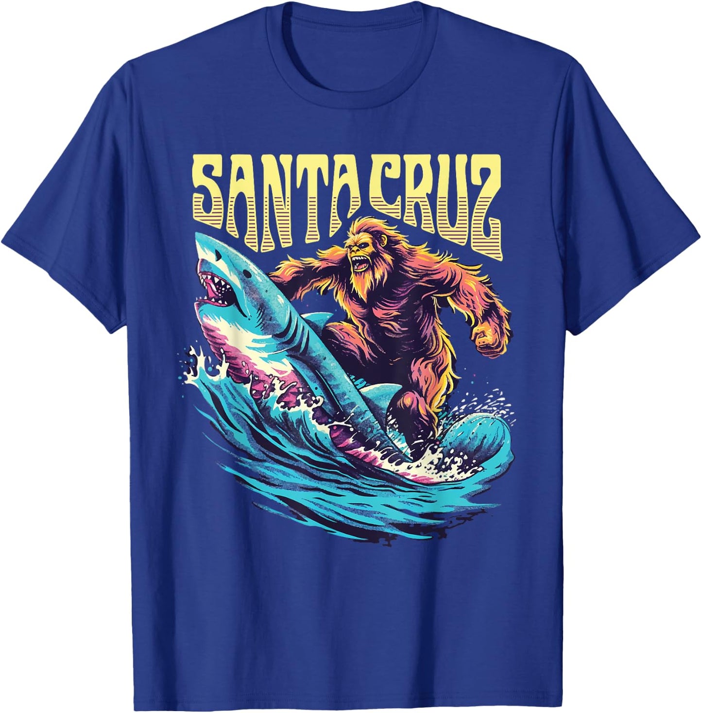 Santa Cruz California Summer Surfing Bigfoot Shark Women Kids T-Shirt - T-Shirt | Royal