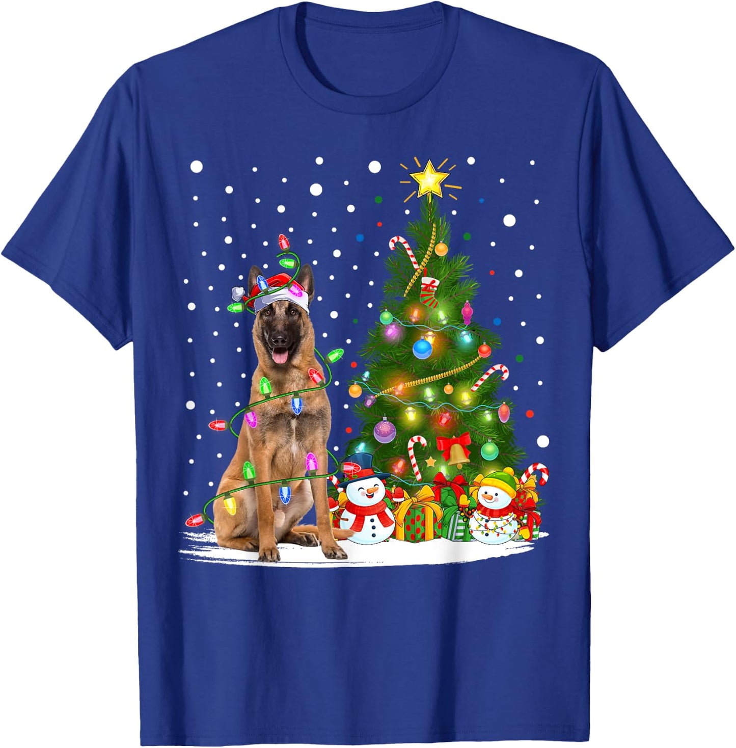 Lighting Xmas Tree Santa Belgian Malinois Dog Christmas Men Women Kids T-Shirt - T-Shirt | Royal