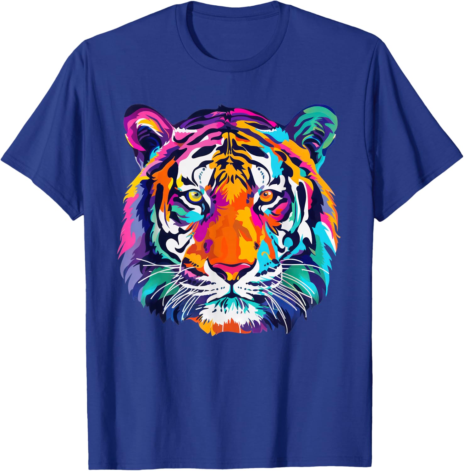 tigerco. Colorful Tiger Graphic , Black, Small, Short Sleeve, Classic Fit T-Shirt - T-Shirt | Royal
