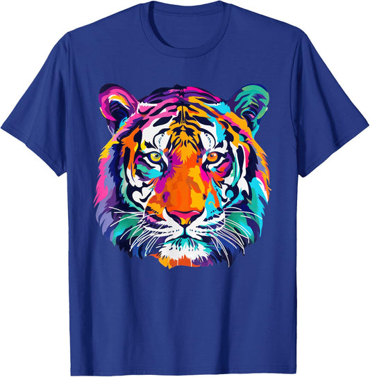 tigerco. Colorful Tiger Graphic , Black, Small, Short Sleeve, Classic Fit T-Shirt - T-Shirt | Royal