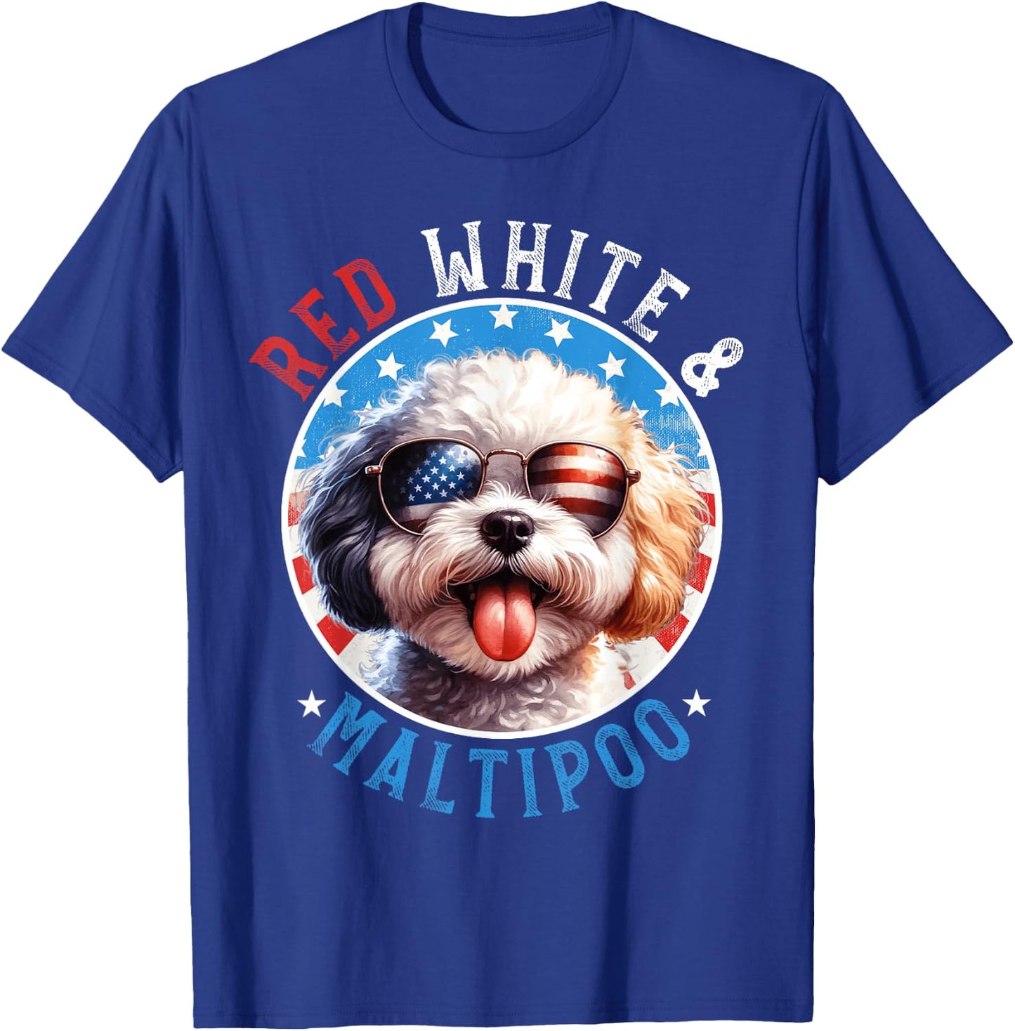 Maltipoo Dog 4th of July Red White and Maltipoo Lovers Men Women Kids T-Shirt - T-Shirt | Royal
