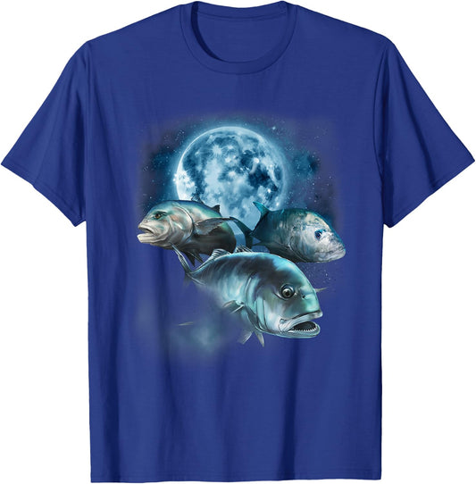 Ulua Fishing Shirt - Trevally Fish Howling at the Moon T-Shirt - T-Shirt | Royal