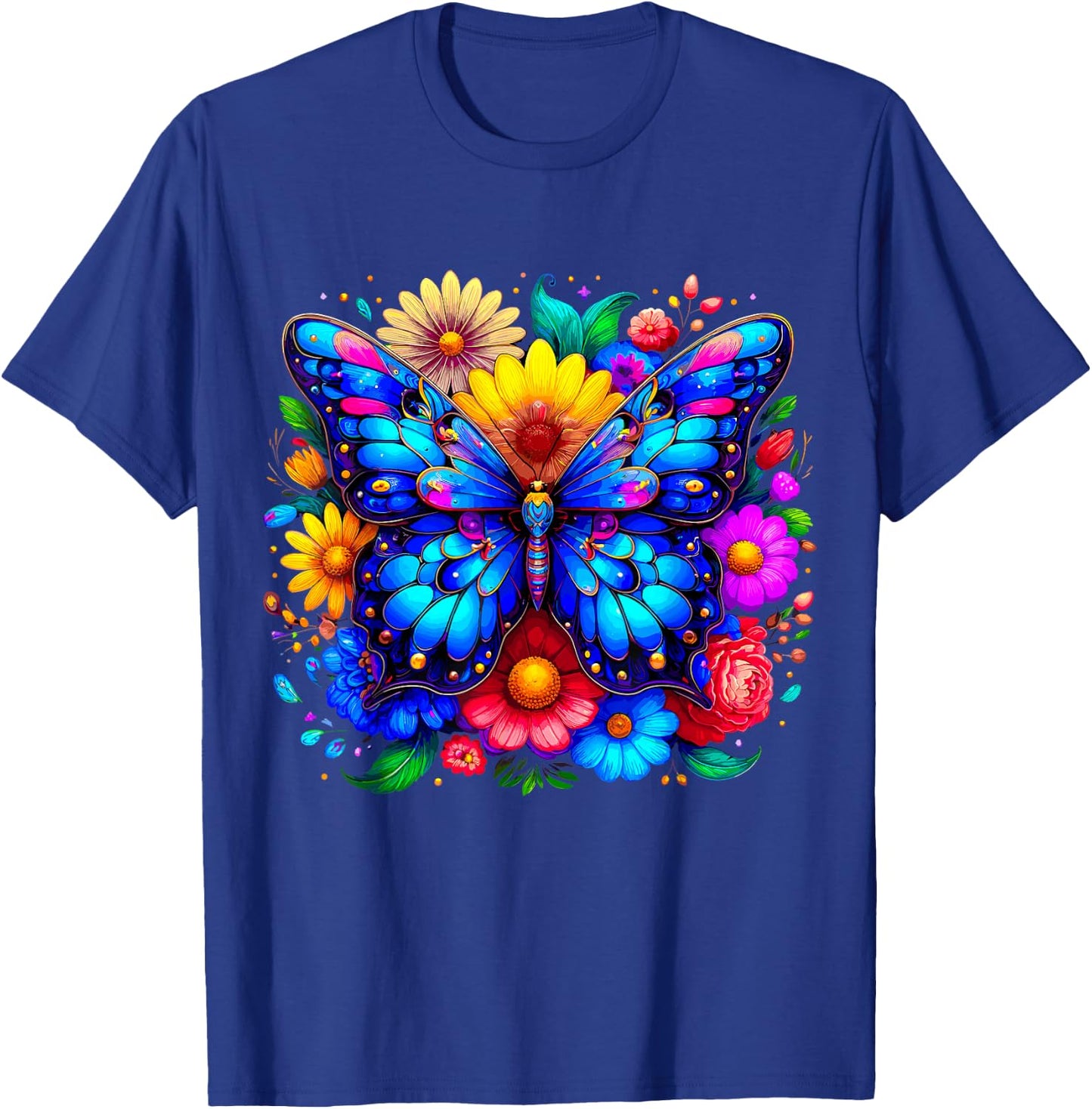 Butterfly and Flowers T-Shirt - T-Shirt | Royal