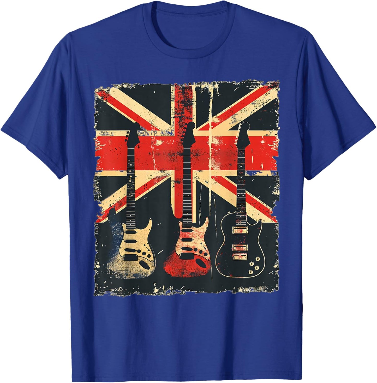 Vintage Guitar British Jack Union Flag Rock Guitarist T-Shirt - T-Shirt | Royal