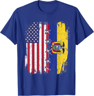 American Flag with Ecuador Flag - Ecuador T-Shirt - T-Shirt | Royal