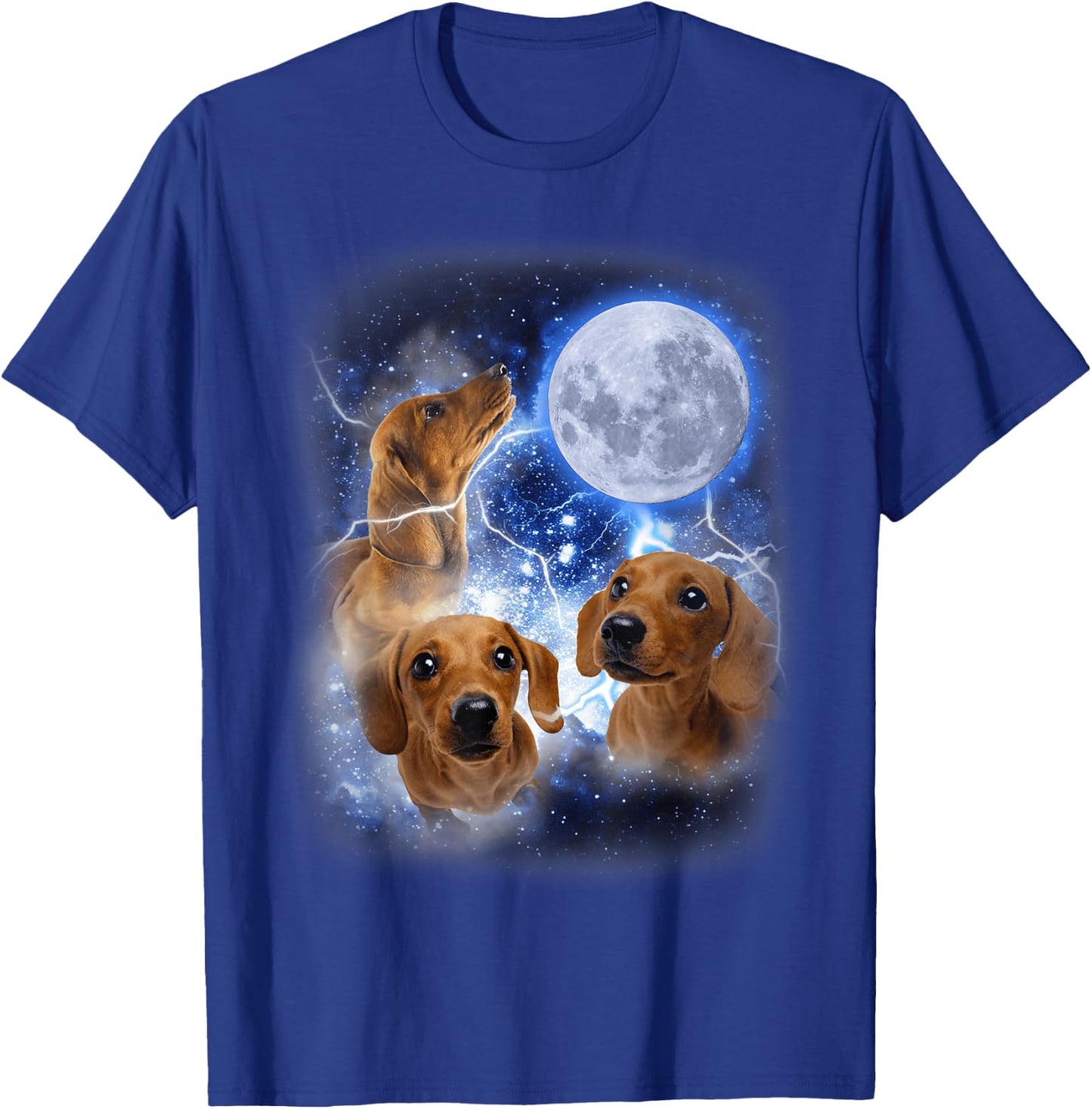 Three Dachshund Moon - Wiener Dog Humorous Doggo Meme Parody T-Shirt - T-Shirt | Royal
