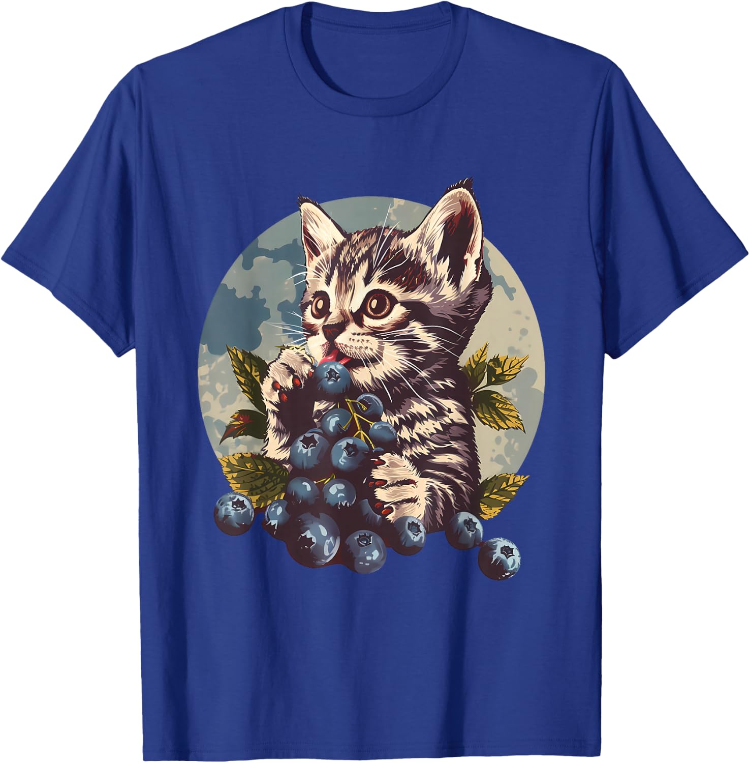 Blueberry Cat Blueberries Portrait Watercolor Animal Art T-Shirt - T-Shirt | Royal
